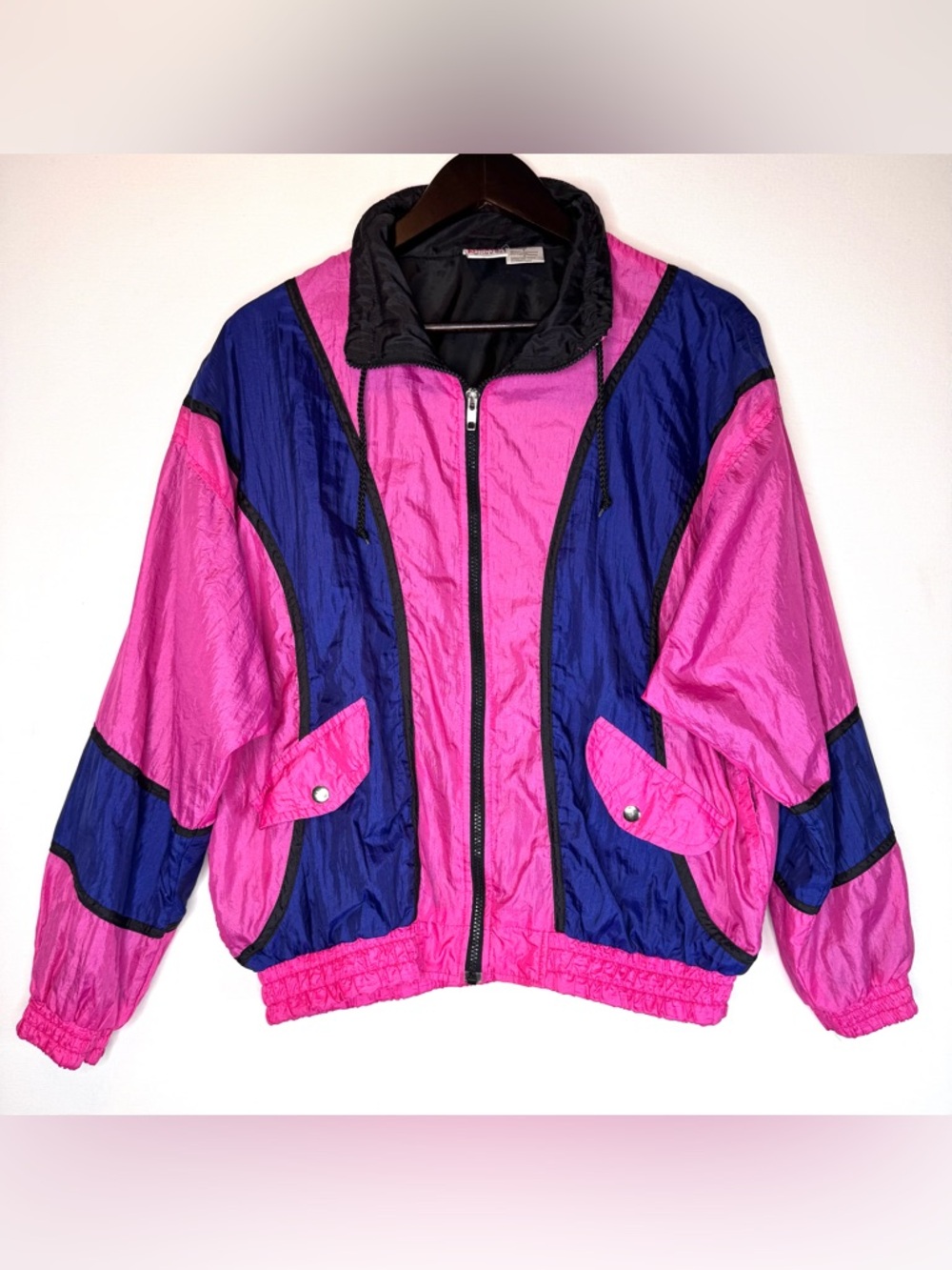 VTG Athletic Works Jacket retro 90s Y2K Sz Med pink blue color block windbreaker
